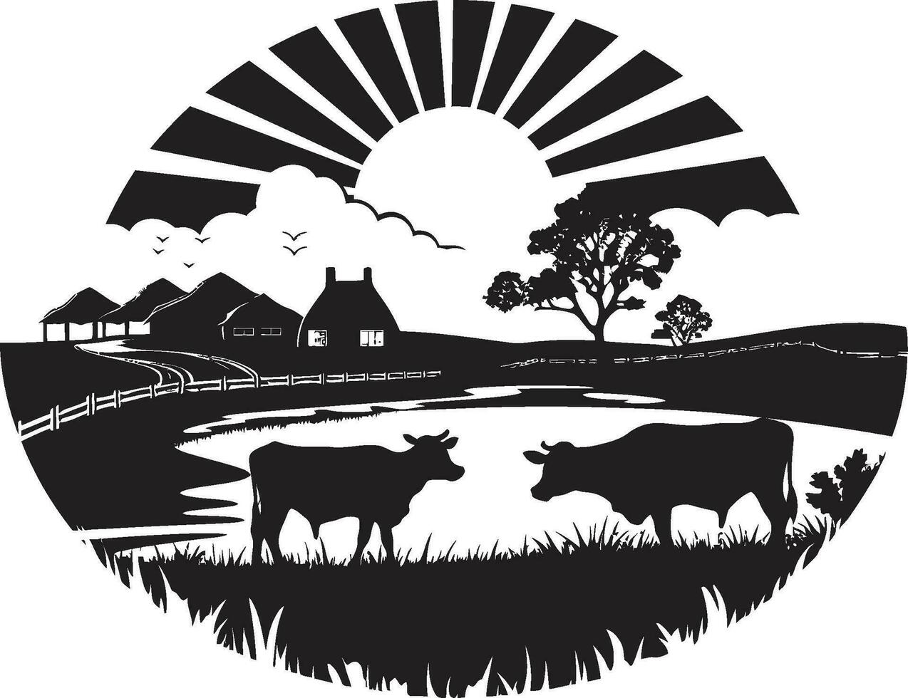 Rural Essence Black Logo for Farming Farmstead Haven Agricultural Vector Icon