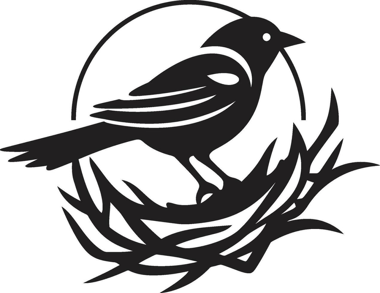 Weaver s Flight Black Bird Icon Nest Assembler Vector Emblem