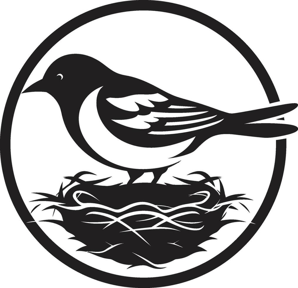 con alas artesano vector nido emblema aéreo anidamiento negro pájaro icono diseño