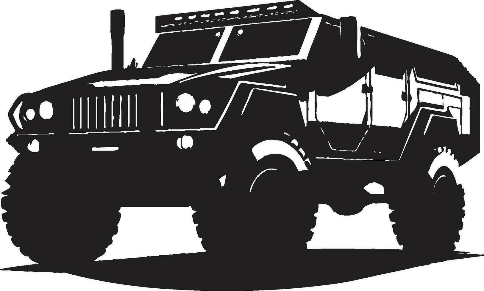 militar pionero 4x4 negro emblema batalla Listo transporte vector logo diseño