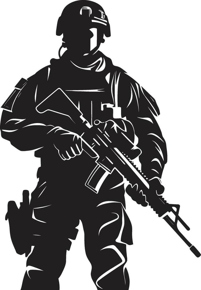 Combatant Vigor Armed Soldier Black Icon Battle Ready Sentinel Armed Armyman Vector Emblem