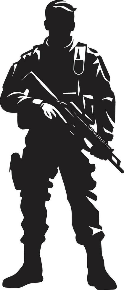 Defensive Vigilance Vector Black Soldier Warrior Stalwart Armed Military Emblem