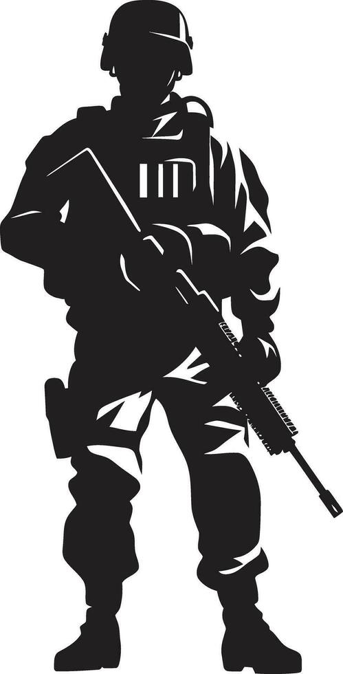 Combatant Vigor Armed Soldier Black Icon Battle Ready Sentinel Armed Armyman Vector Emblem