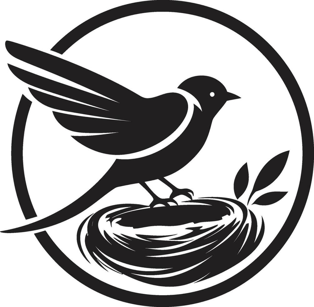 Aerial Nesting Black Bird Icon Design NestCraft Vector Bird Iconic Emblem