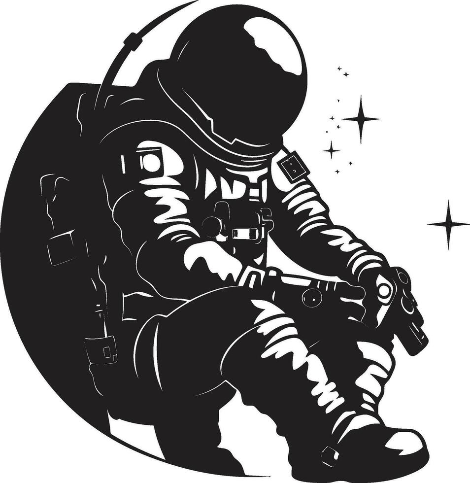 cósmico explorador astronauta vector emblema espacio pionero negro casco logo icono