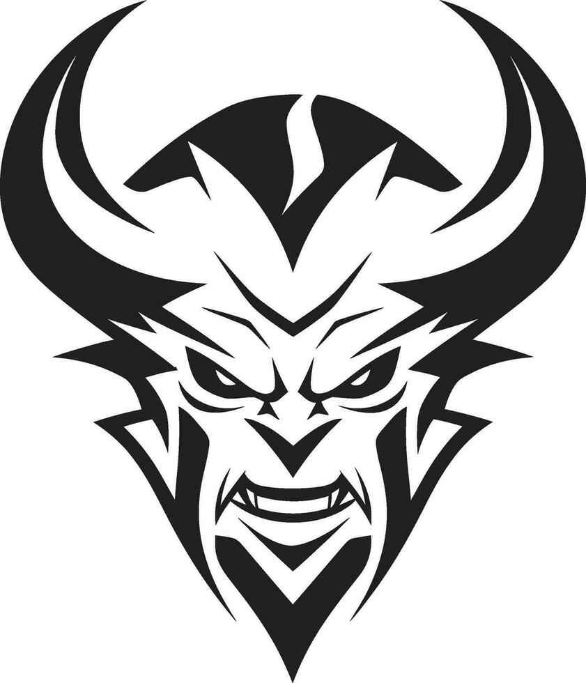 Sinful Stamp Aggressive Devil s Face in Black Maleficent Stare Devil s Face Vector Icon