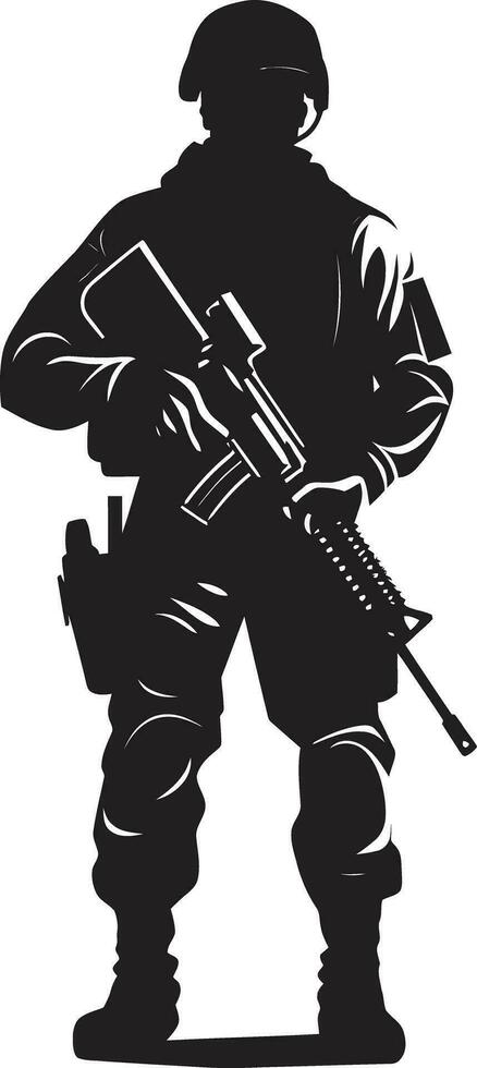 Defender s Resolve Armed Man Black Emblem Strategic Defender Black Vector Armyman Logo