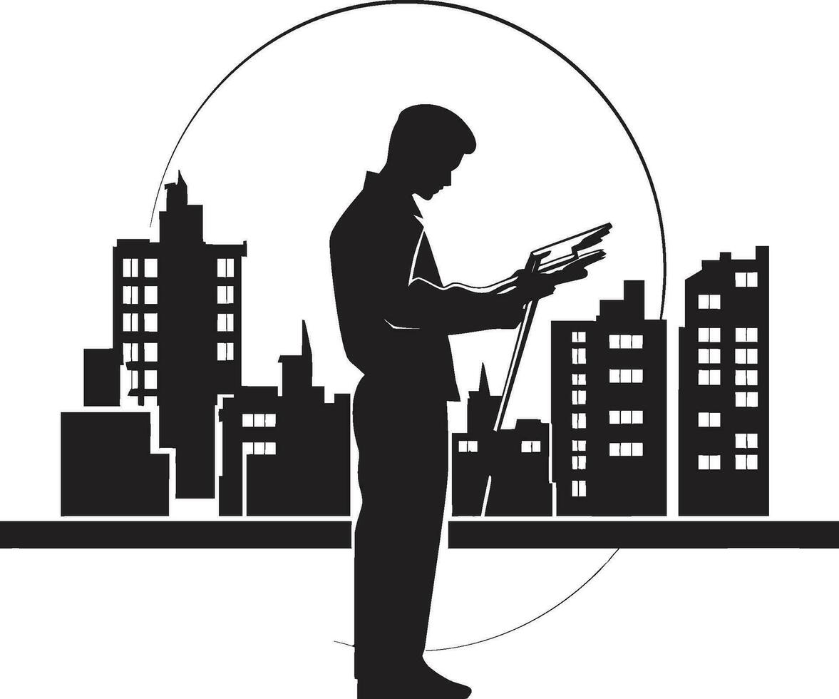 Construction Prodigy Architect Icon Design Blueprint Genius Black Architect Man Icon vector