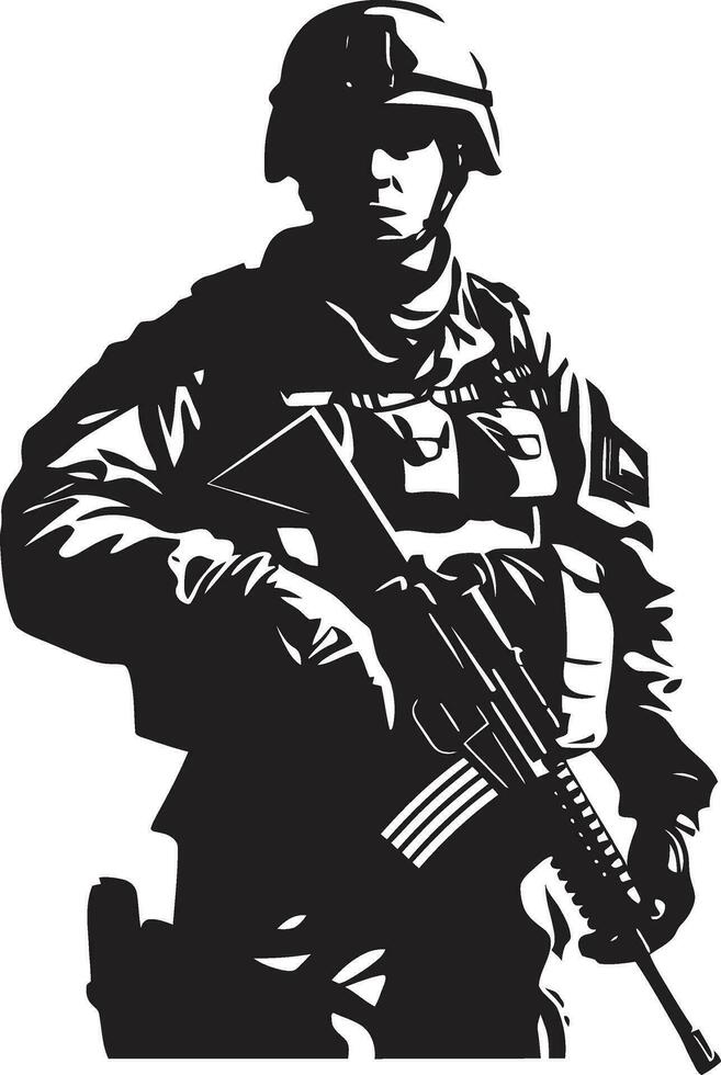Battle Ready Sentinel Armed Armyman Vector Emblem Combat Vigilance Black Logo Icon of an Armed Soldier