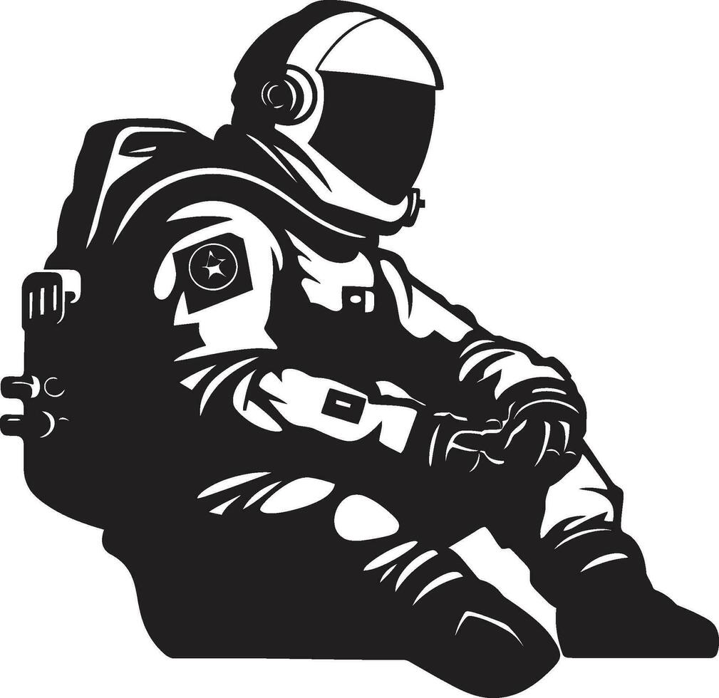 interestelar aventurero negro espacio logo cero gravedad explorador astronauta vector icono