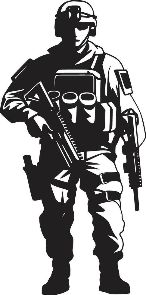 Tactical Defender Armyman Vector Logo Icon Design Battle Ready Sentinel Black Logo of an Armed Warrior