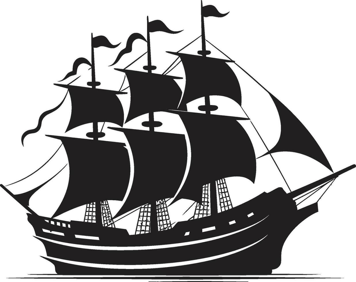 Maritime Relic Black Ship Icon Design Ancient Vessel Vector Ship Emblem