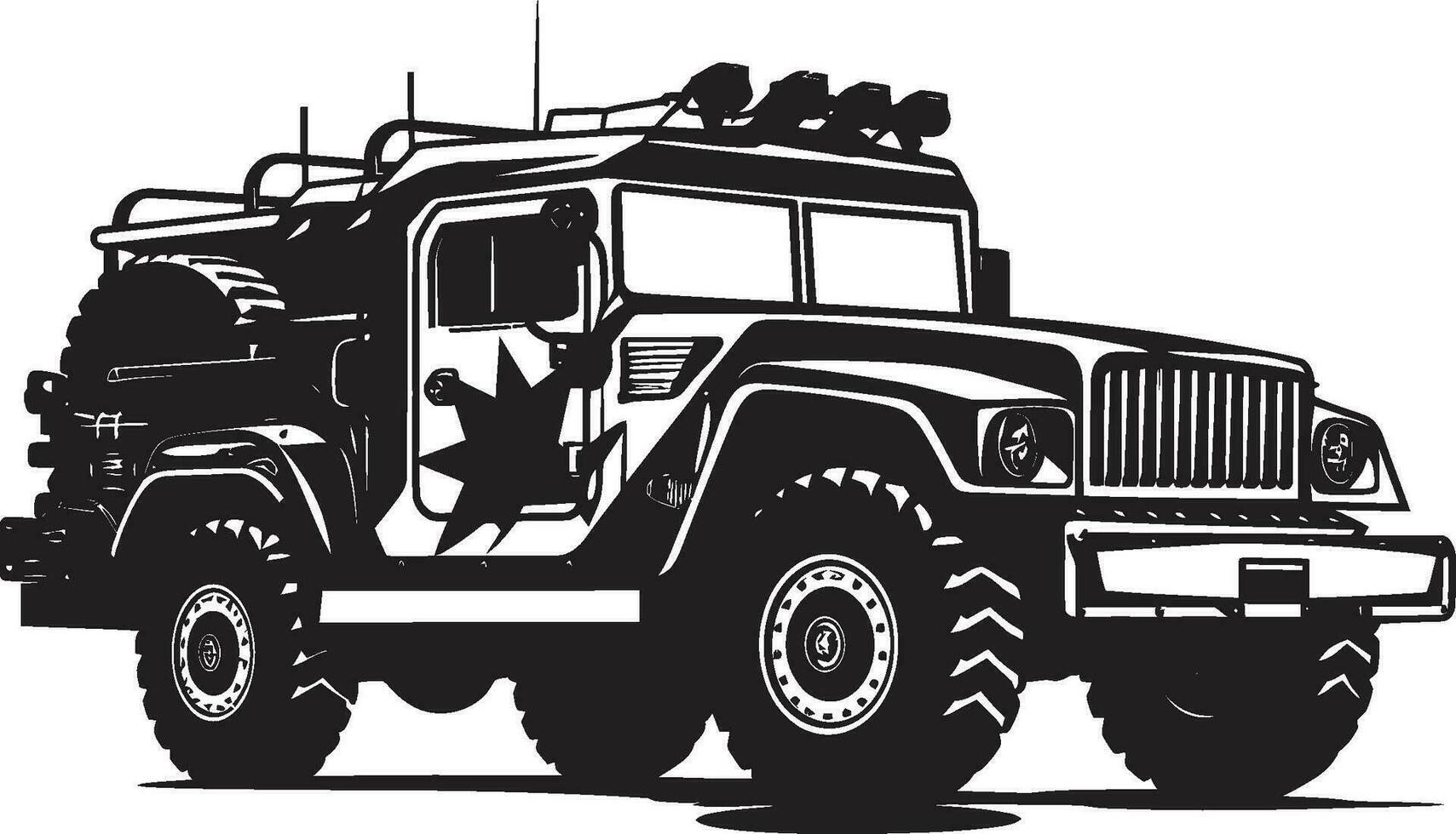 guerrero s paseo Ejército 4x4 emblemático icono guardián vagabundo negro Ejército transporte logo vector