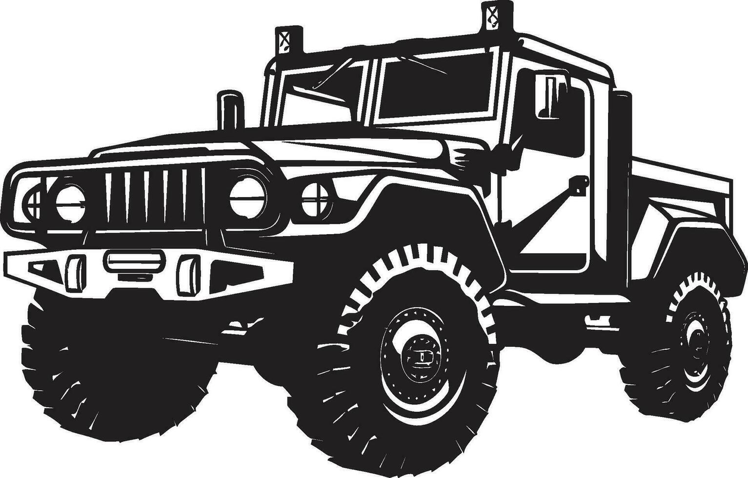 militar pionero 4x4 negro emblema batalla Listo transporte vector logo diseño