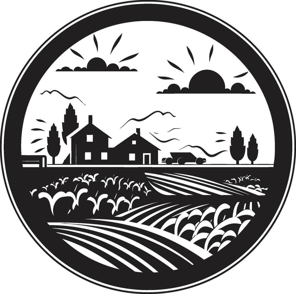 Rural Retreat Agricultural Farmhouse Emblem Harvest Sanctuary Black Vector Logo for Farms