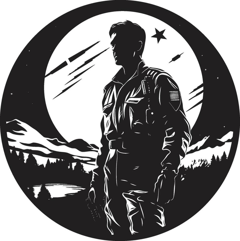 Tactical Guardian Armed Soldier Black Icon Militant Protector Vector Armyman Emblem