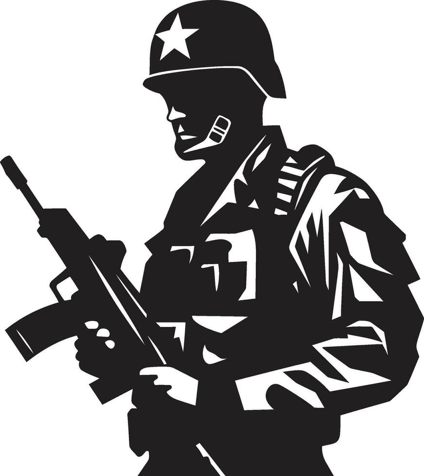 batalla centinela armado guerrero negro logo defensivo vigilancia vector negro soldado