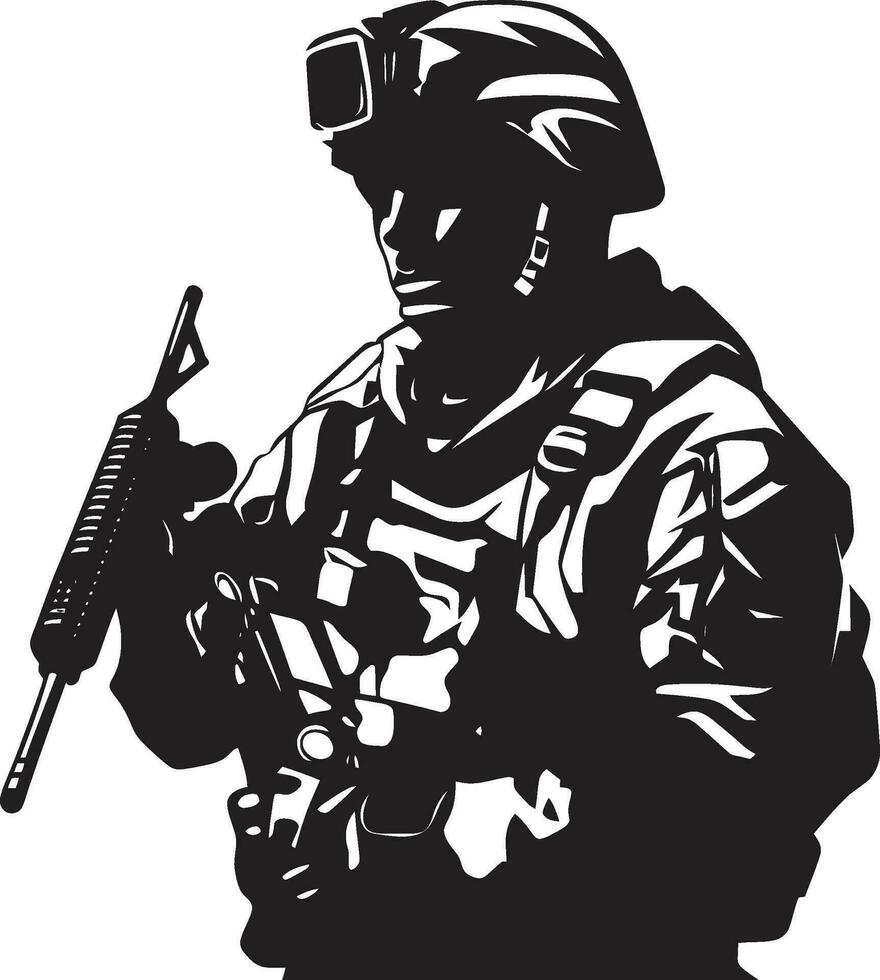 Defensive Protector Black Soldier Icon Militant Vigilance Armyman Vector Design