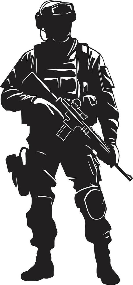 estratégico defensor negro vector hombre del ejército logo combate vanguardia armado efectivo emblema diseño