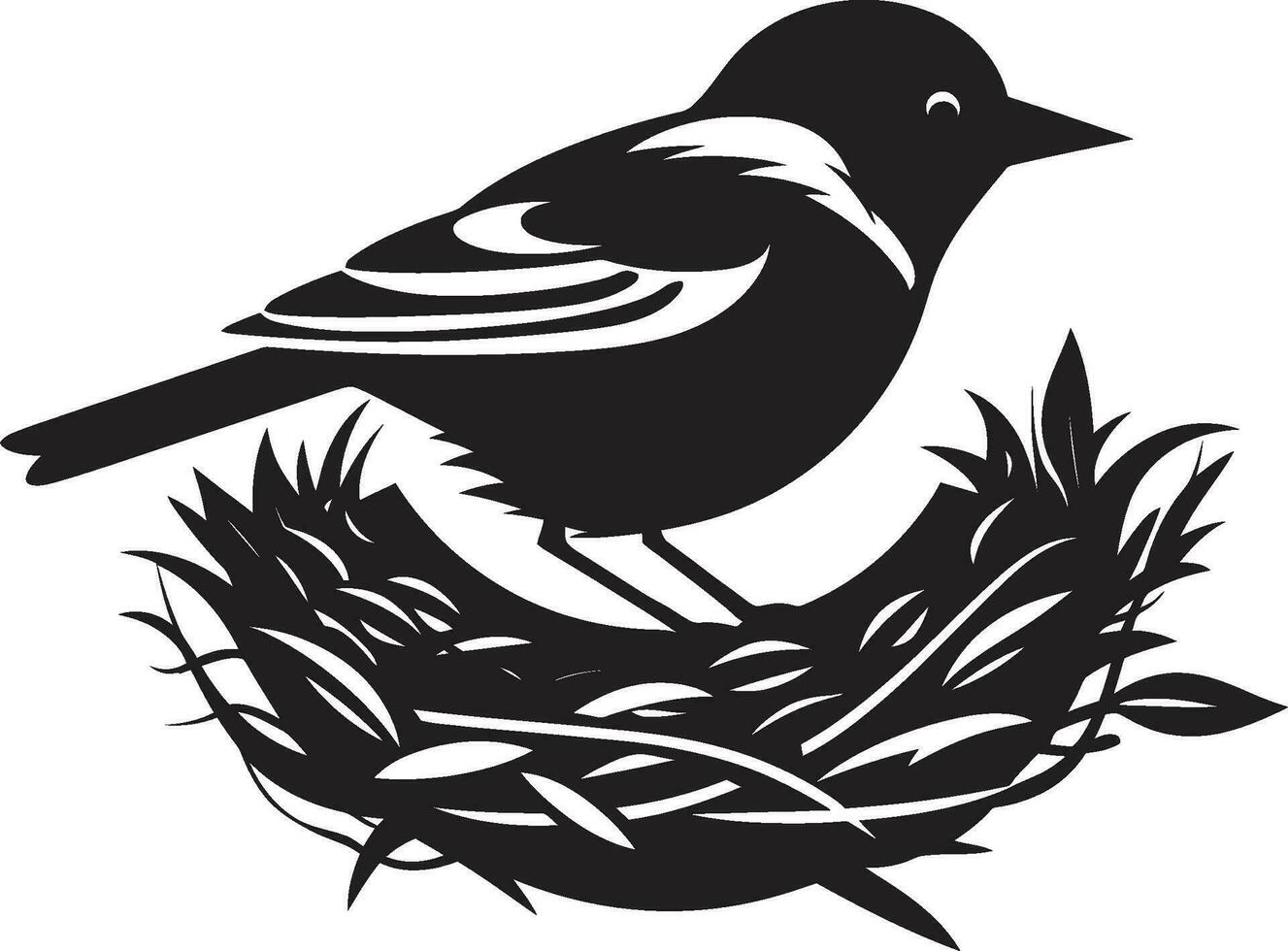 Nest Genius Black Bird Emblem Crafted Perch Vector Nest Logo