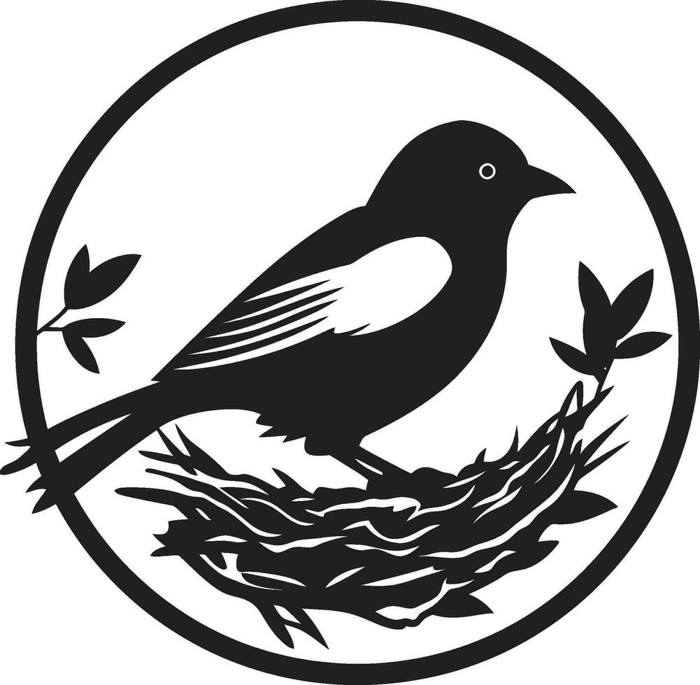 nido tejedor pájaro icono aéreo arte negro nido emblema vector