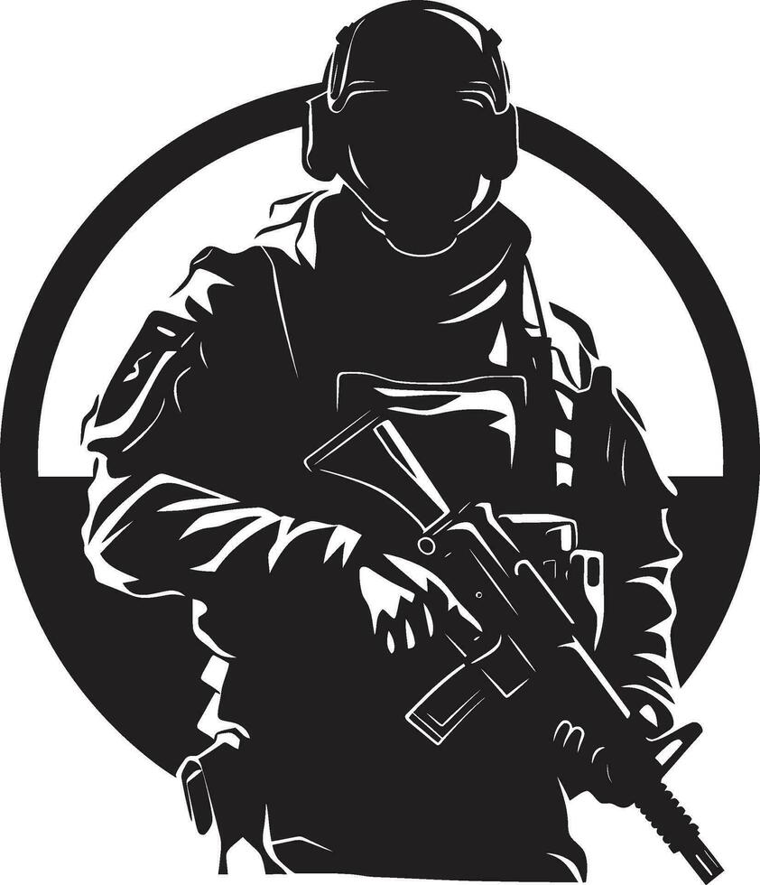 Strategic Vigilance Vector Black Armyman Icon Militant Precision Armed Forces Emblem Design