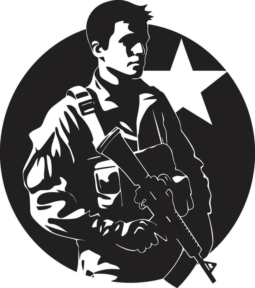 Tactical Guardian Armed Soldier Black Icon Militant Protector Vector Armyman Emblem