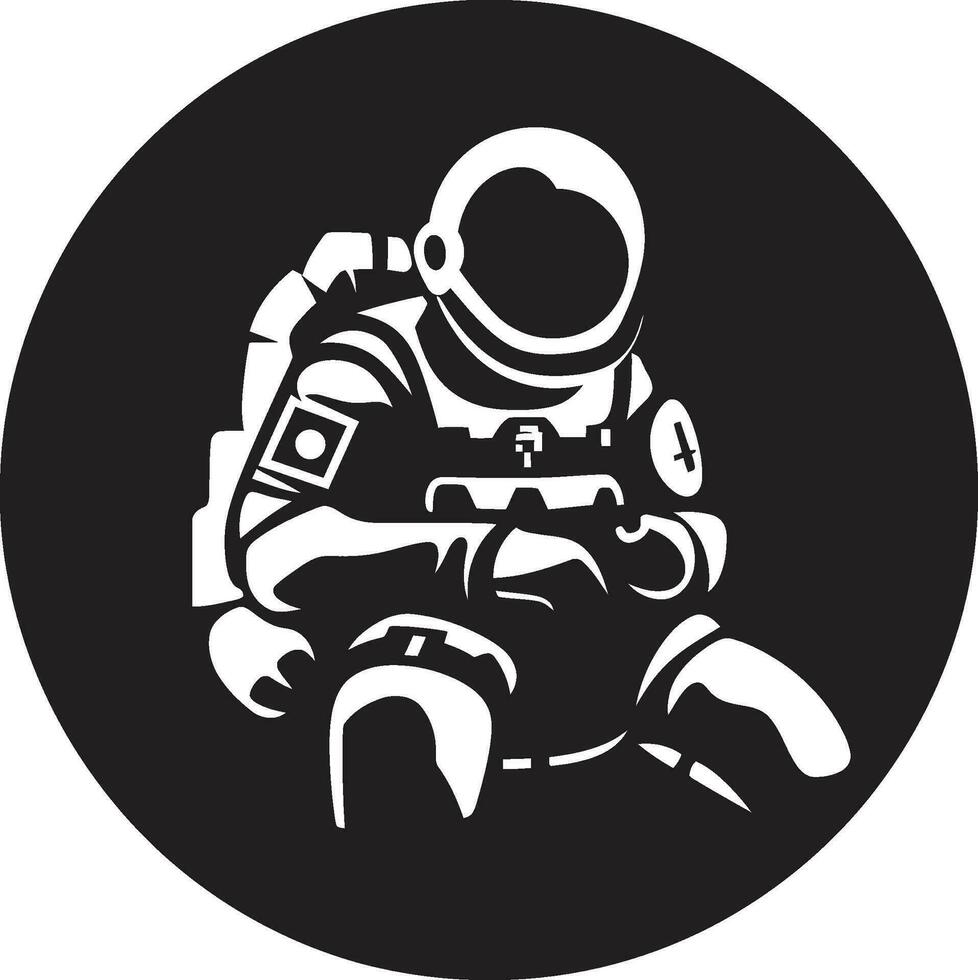 cero gravedad pionero negro espacio logo interestelar pionero astronauta casco icono vector