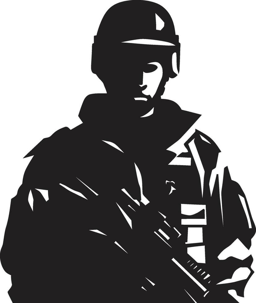 militante protector vector hombre del ejército emblema batalla centinela armado guerrero negro logo