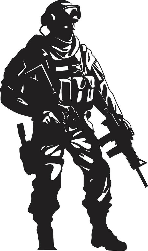 militante centinela vector militar símbolo batalla Listo vigilancia negro soldado diseño