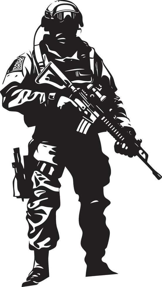 estratégico defensor negro vector hombre del ejército logo combate vanguardia armado efectivo emblema diseño