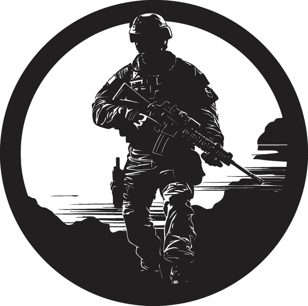 defensivo protector negro soldado icono militante vigilancia hombre del ejército vector diseño