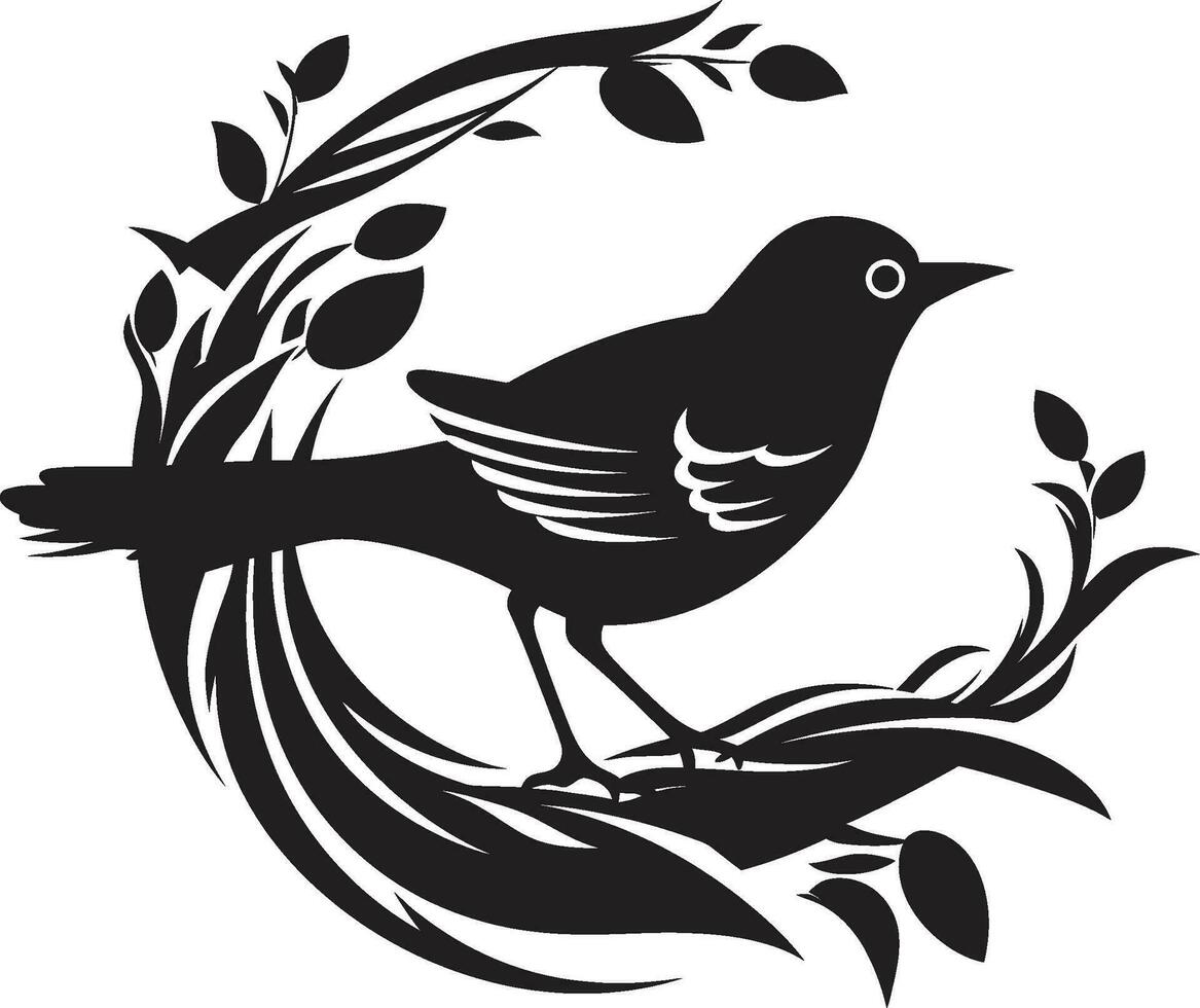 nido aviar arte emblema tejedor alas negro pájaro nido logo vector