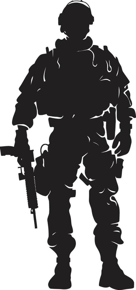 Battle Ready Sentinel Black Logo of an Armed Warrior Strategic Vigilance Vector Black Armyman Icon