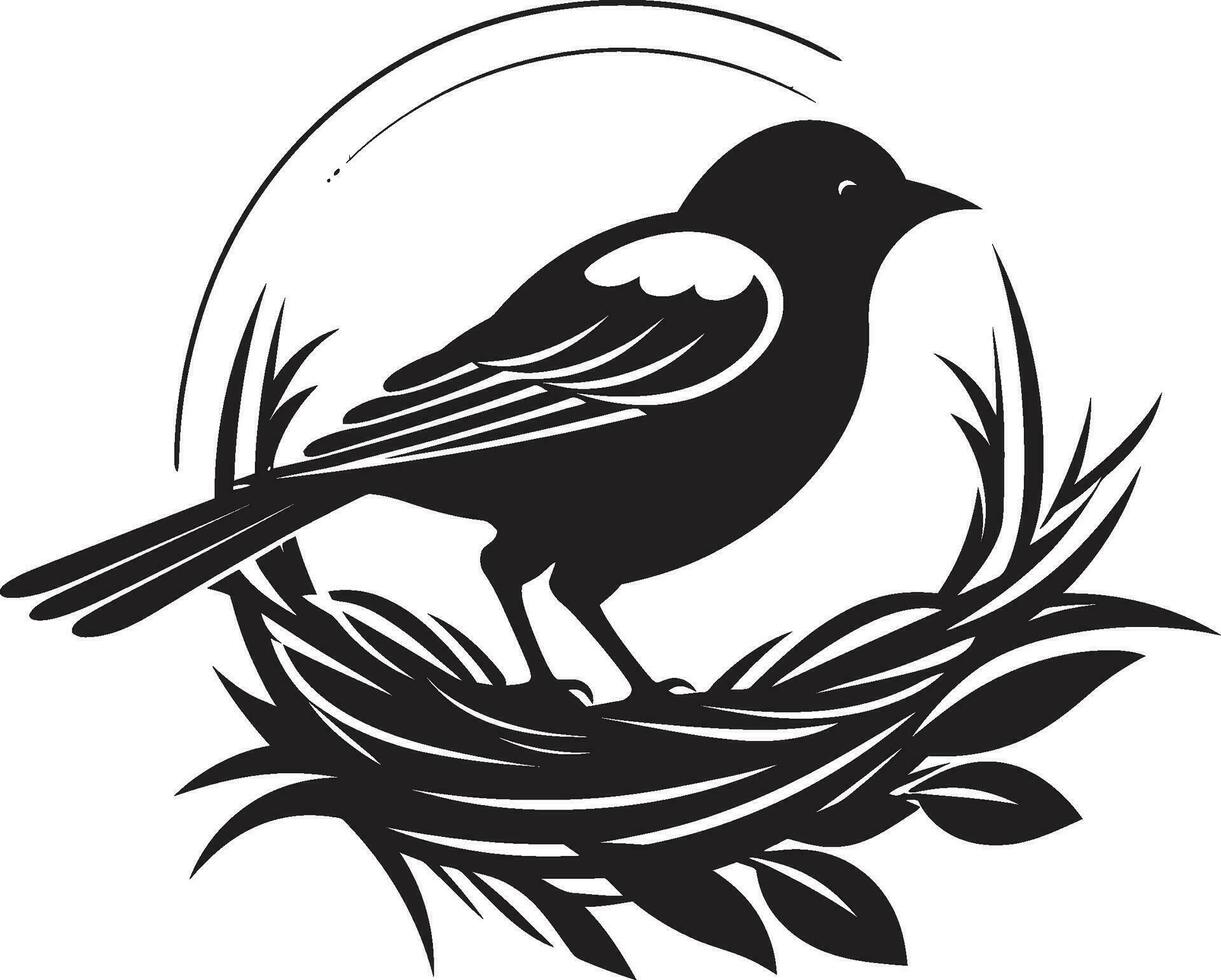 Aerial Nesting Black Bird Icon Design NestCraft Vector Bird Iconic Emblem