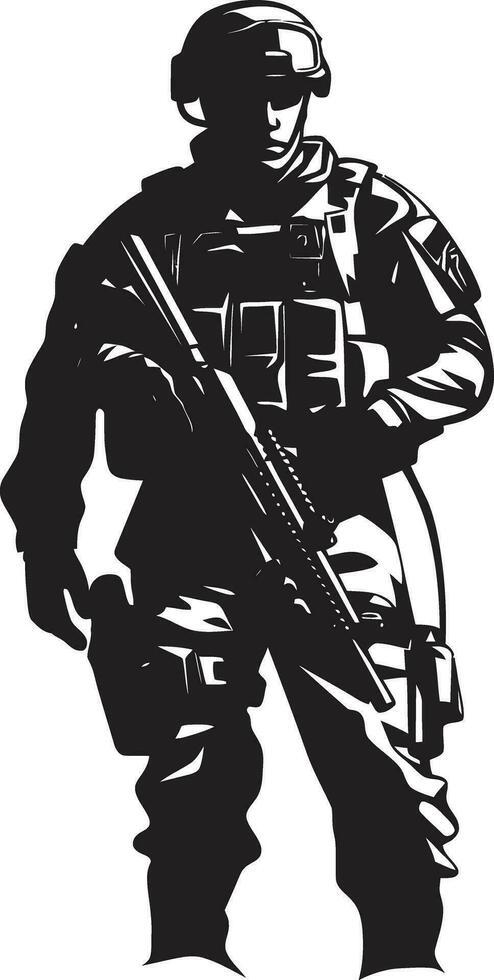 Tactical Guardian Armed Soldier Black Icon Militant Protector Vector Armyman Emblem