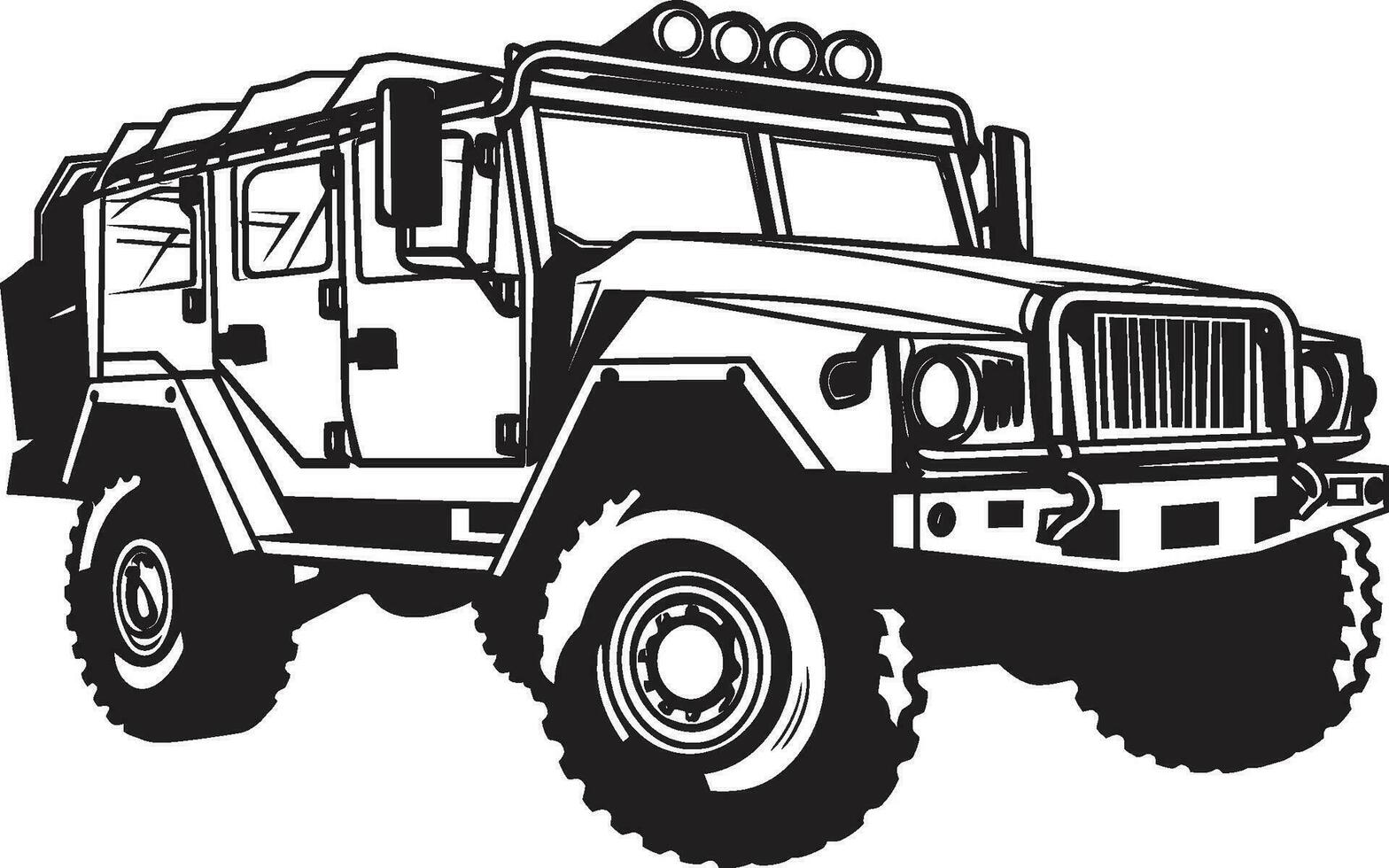 combate crucero Ejército vehículo vector logo táctico transporte negro icónico 4x4 emblema