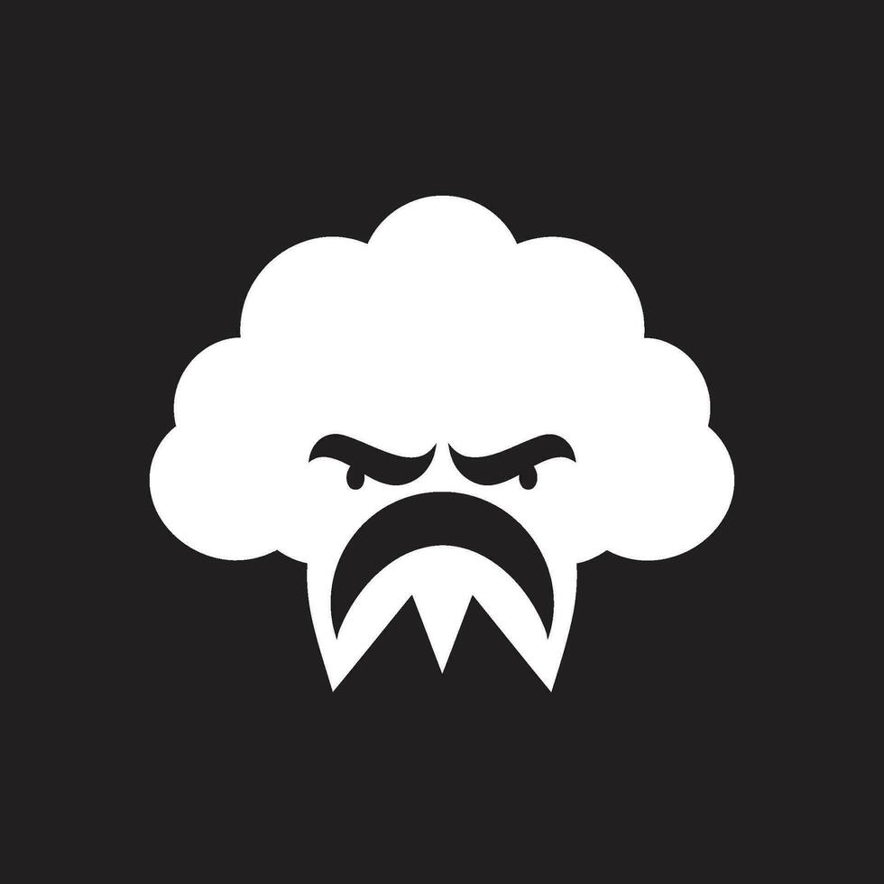 Riled Nimbus Black Cartoon Cloud Logo Fuming Squall Angry Vector Cloud Design