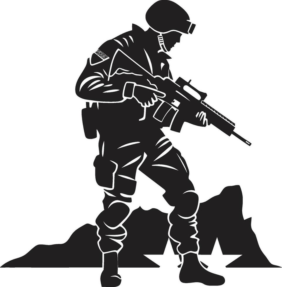 soldado s resolver negro hombre del ejército logo diseño combatiente vigor armado soldado negro icono vector