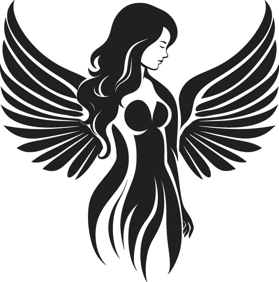 Serene Presence Winged Angel Symbol Radiant Ethereal Vector Angel Emblem