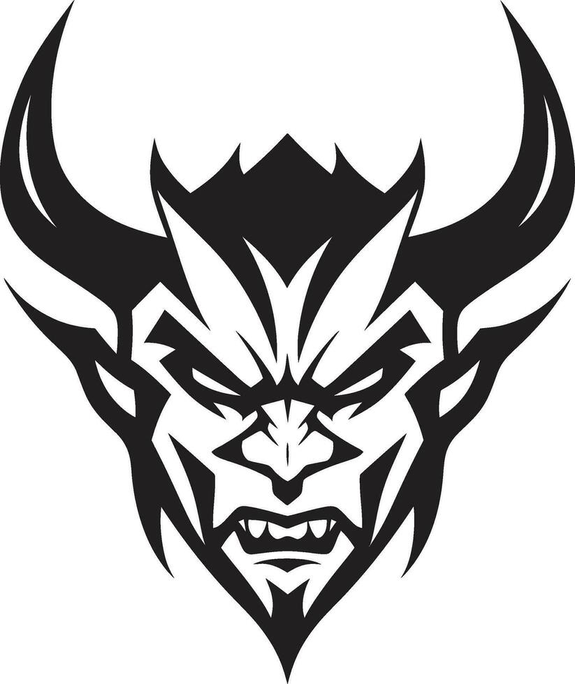 Malevolent Presence Devil s Face in Bold Black Logo Hellish Stare Aggressive Devil Vector Icon