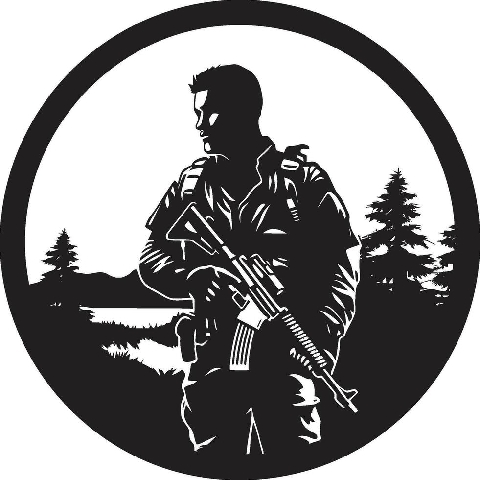 estratégico defensor negro vector hombre del ejército logo combate vanguardia armado efectivo emblema diseño