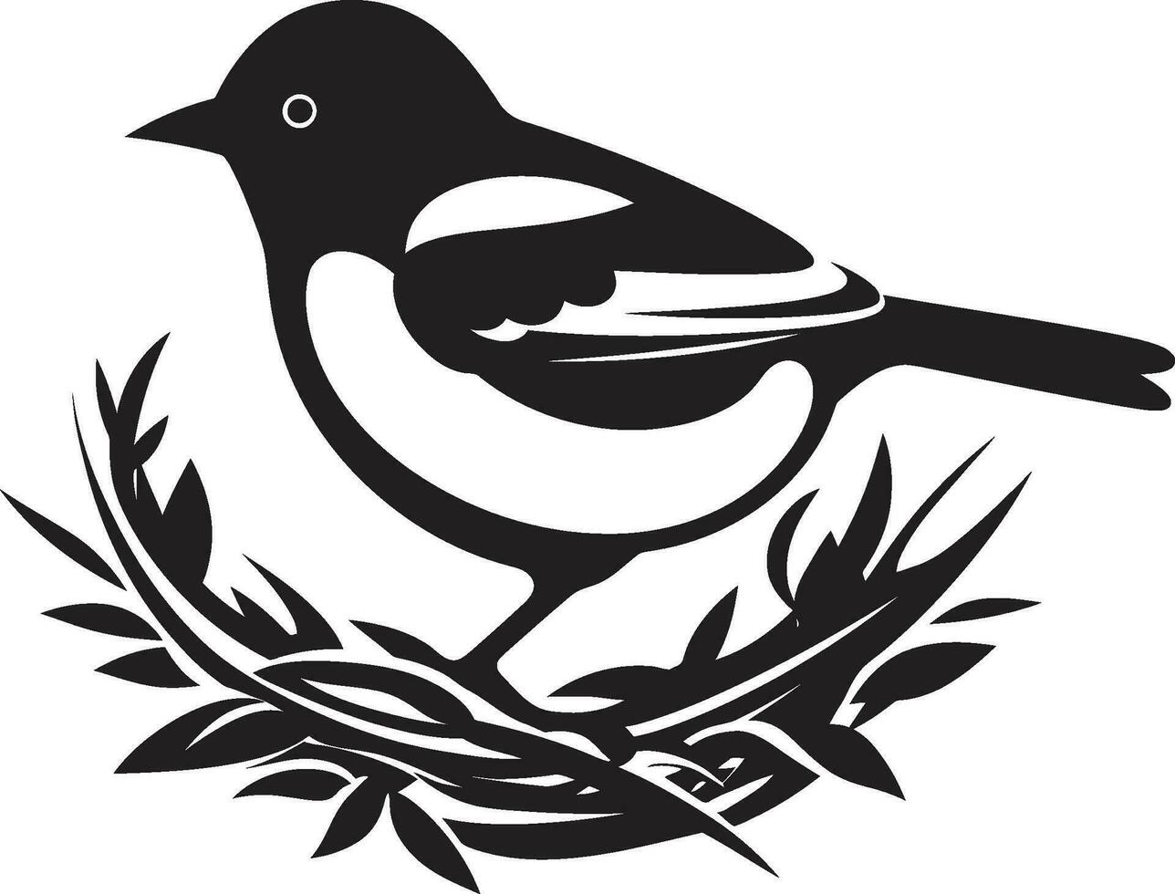 nido aviar arte emblema tejedor alas negro pájaro nido logo vector