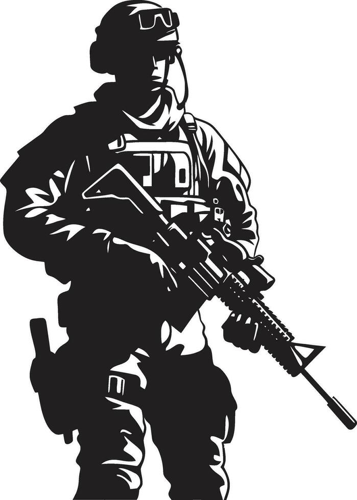 soldado s resolver negro hombre del ejército icono combate guardián vector soldado emblema