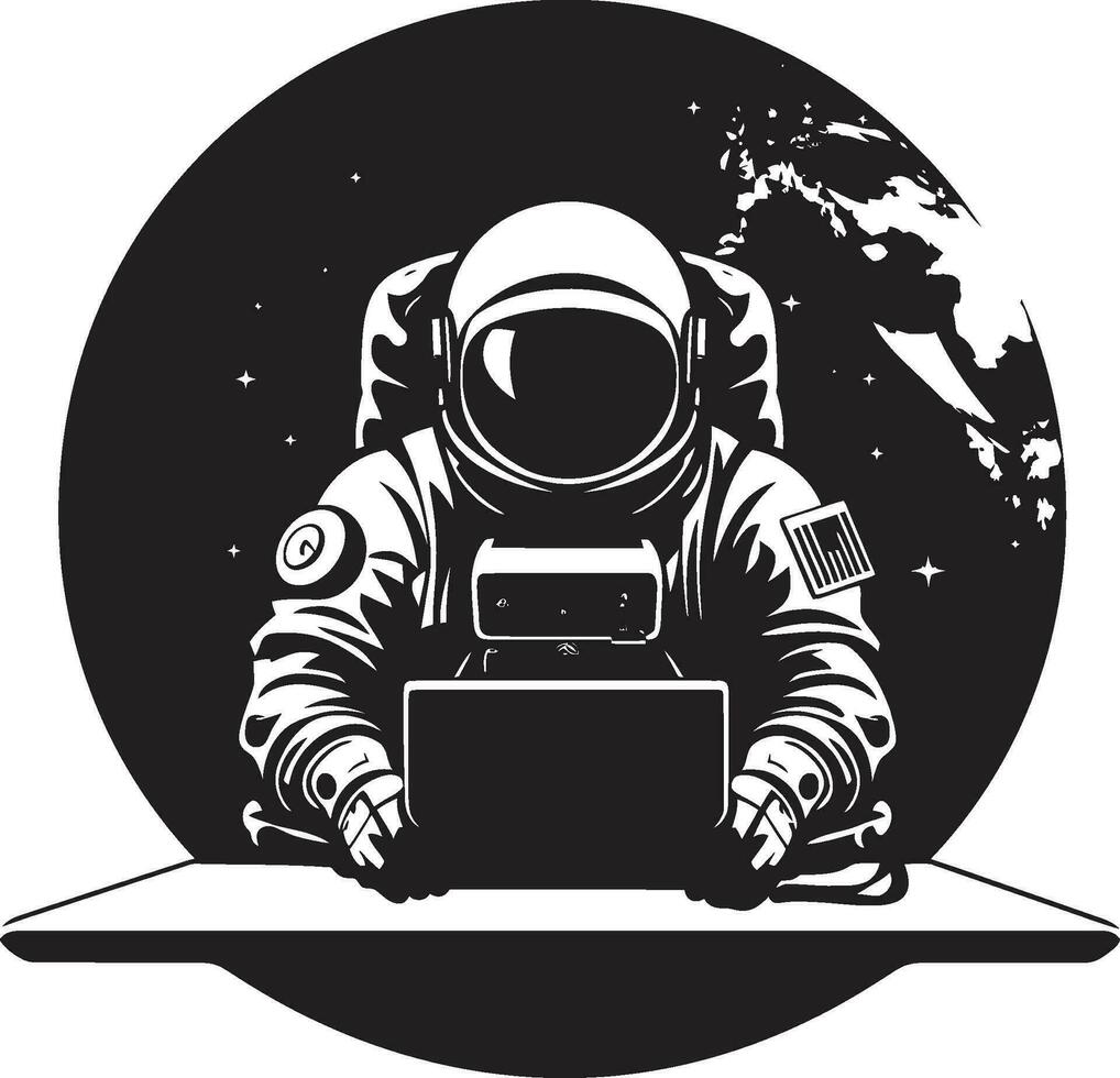 Cosmos Voyager Black Space Explorer Logo Galactic Expeditionist Astronaut Vector Icon