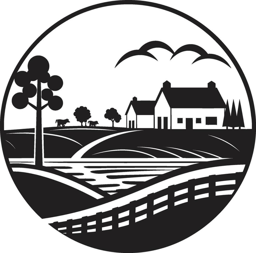 Harvest Horizon Black Vector Logo for Agriculture Fields of Plenty Agricultural Farmhouse Icon