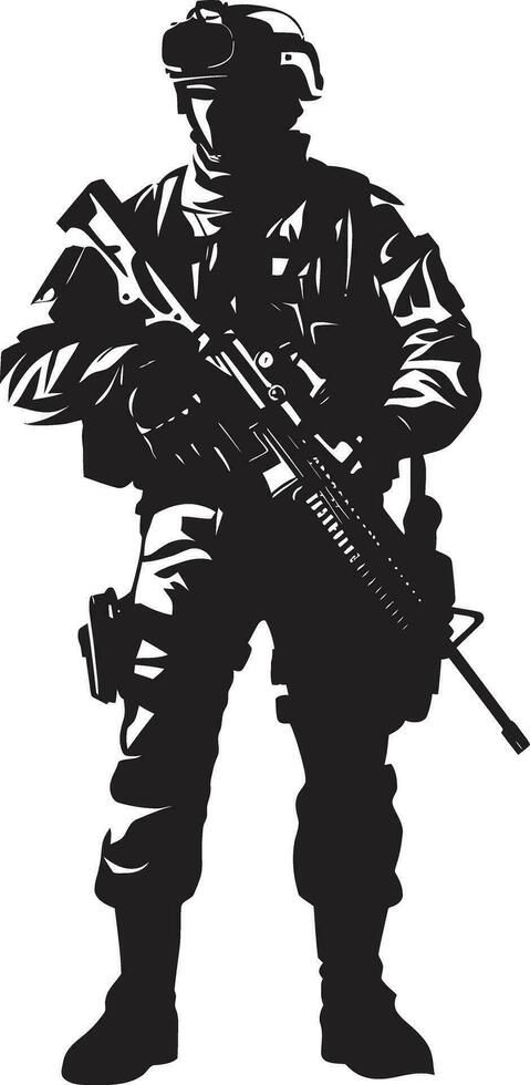 soldado s resolver negro hombre del ejército logo diseño combatiente vigor armado soldado negro icono vector