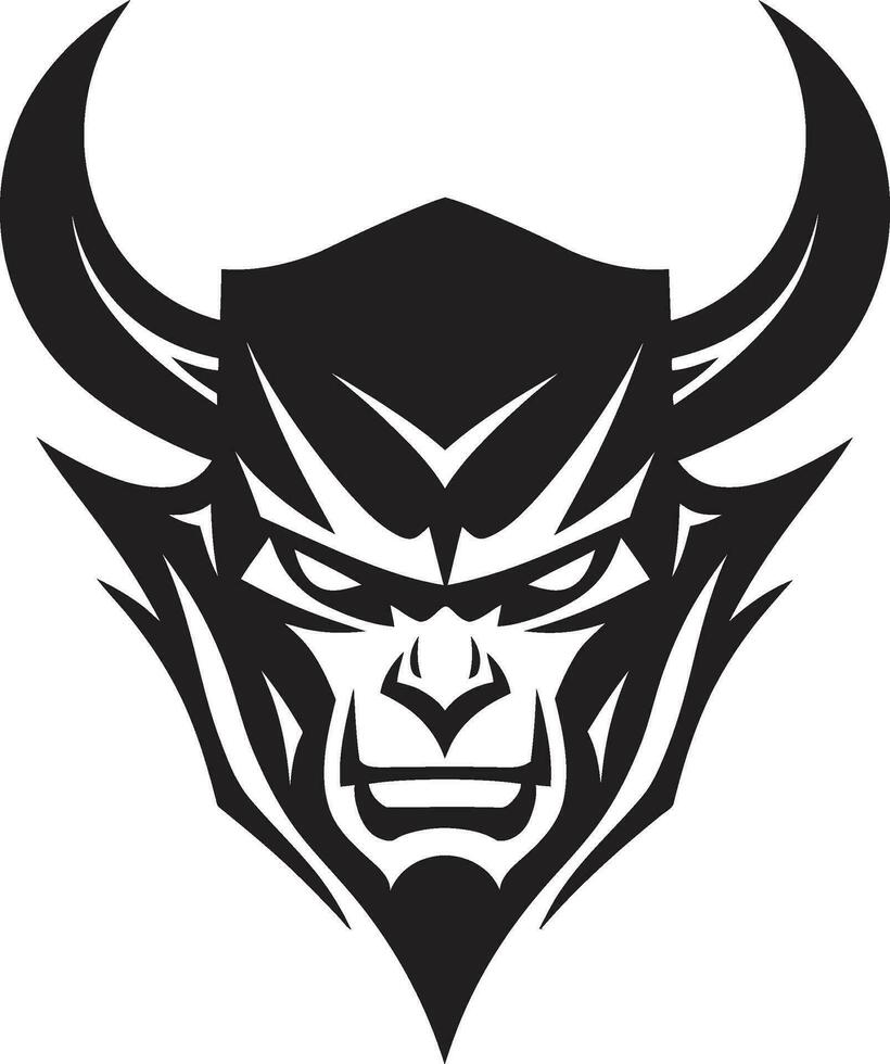 Infernal Menace Devil s Face Icon in Black Vector Sinister Gaze Aggressive Devil s Visage Logo Design