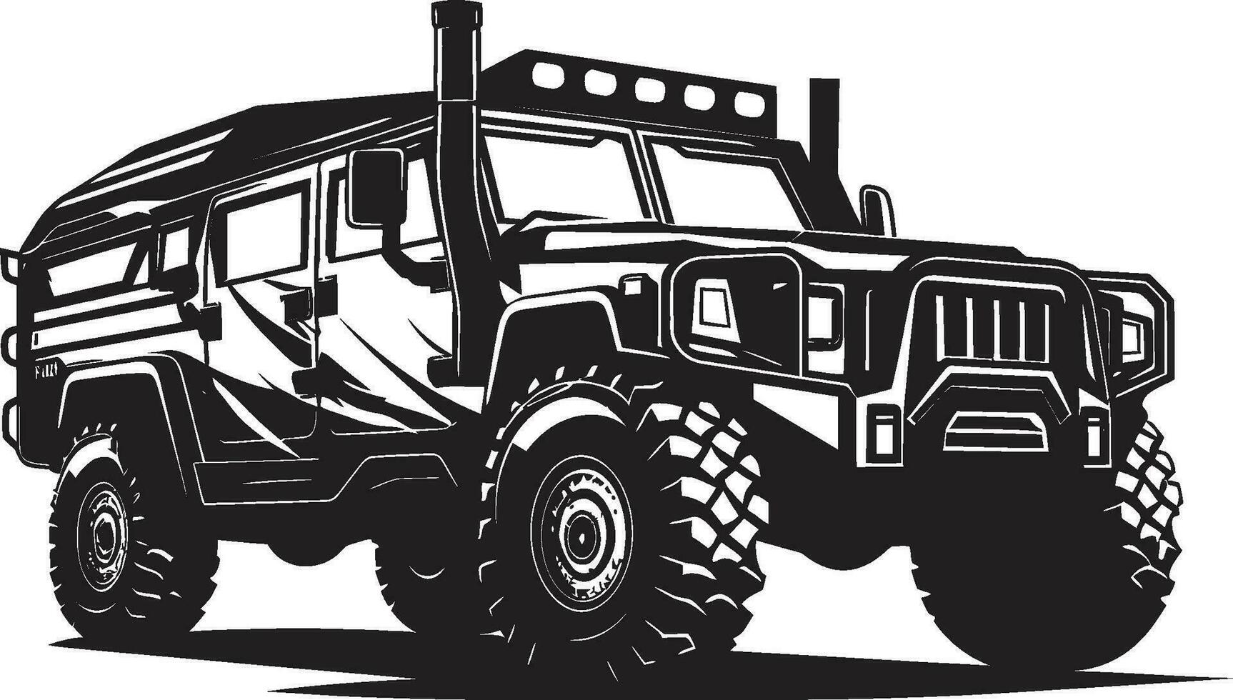 terreno dominador negro Ejército vehículo icono estratégico crucero 4x4 vector emblema