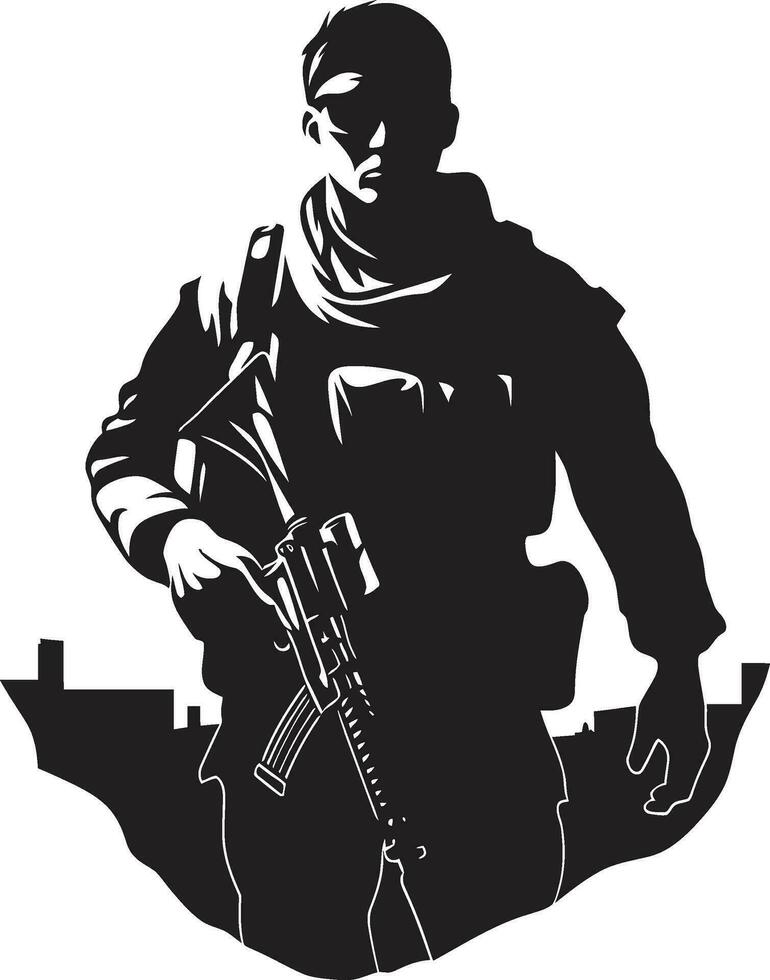 Battle Ready Warrior Black Emblem Strategic Defender Armed Sentinel Logo vector